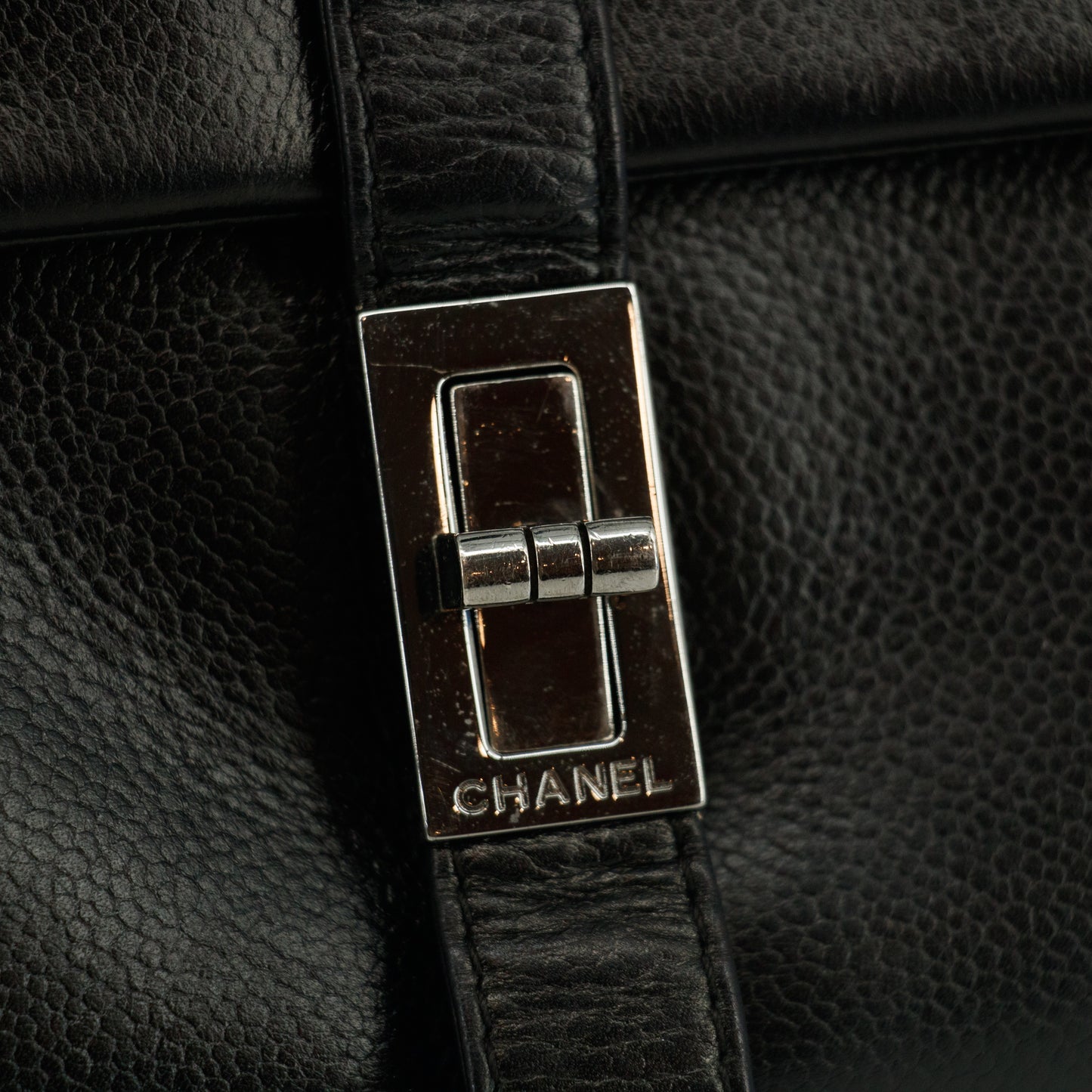 Chanel 2.55 Rare Caviar Skin Black Chain Shoulder Bag 8 Series #2683