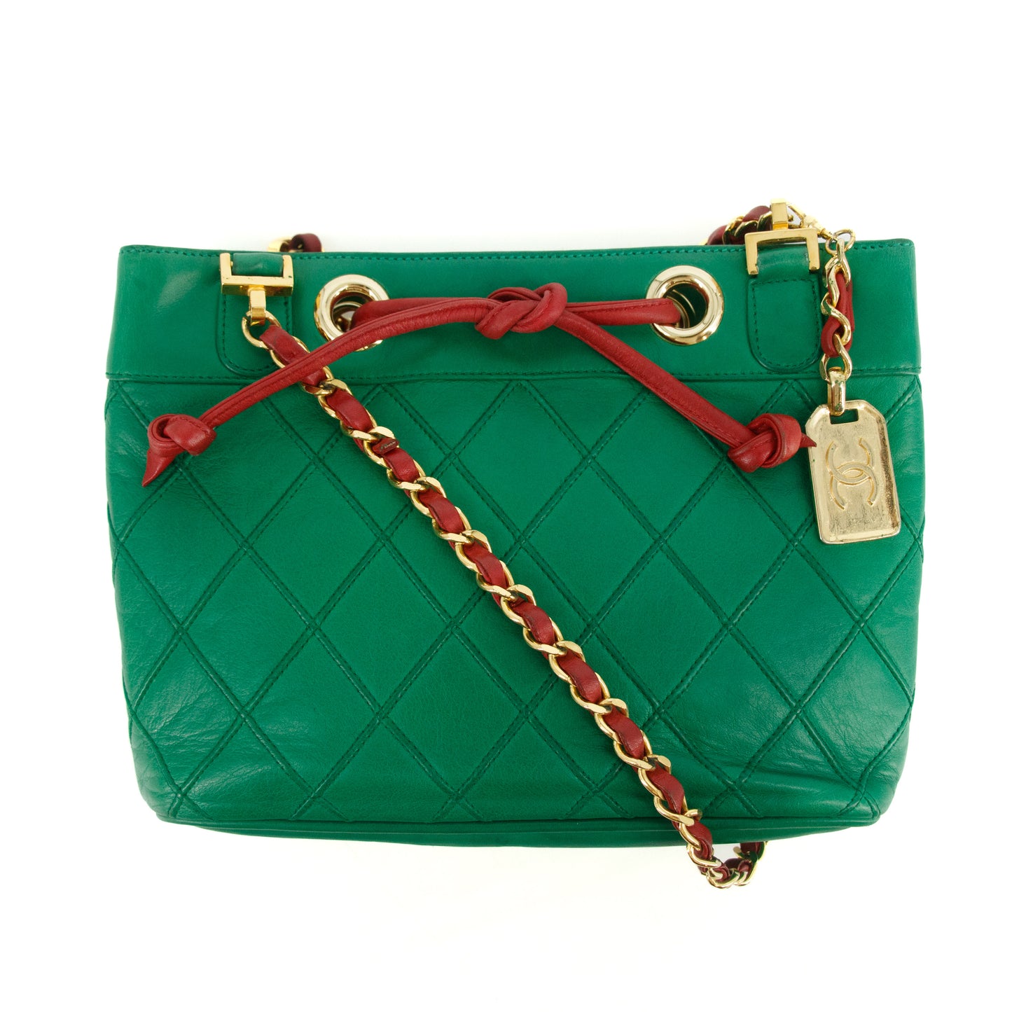 Chanel Lambskin Green / Red Shoulder Bag Gold Hardware #2697