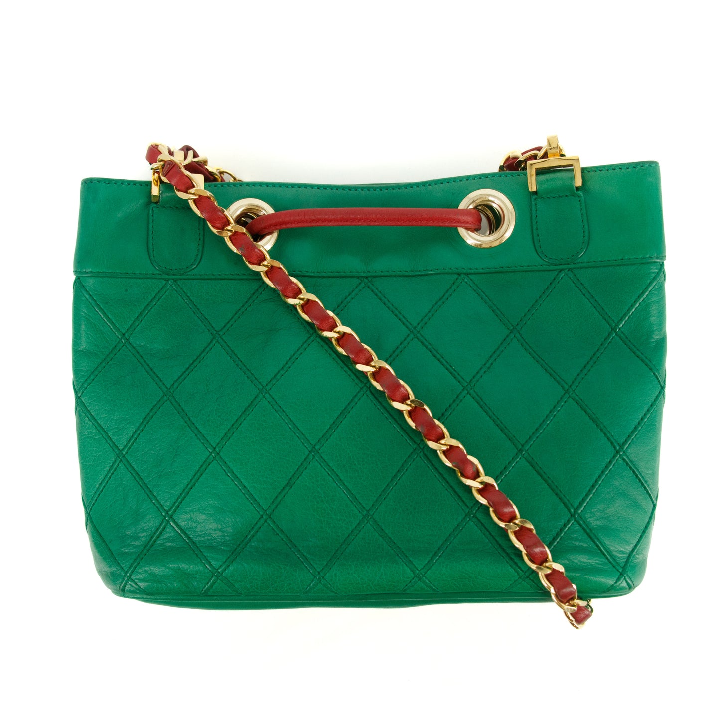 Chanel Lambskin Green / Red Shoulder Bag Gold Hardware #2697