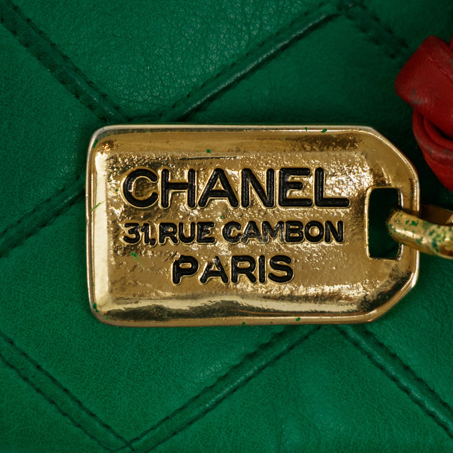 Chanel Lambskin Green / Red Shoulder Bag Gold Hardware #2697