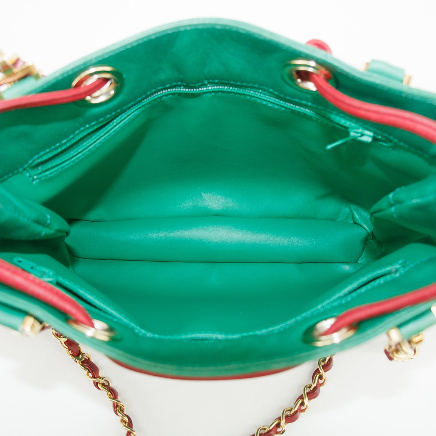 Chanel Lambskin Green / Red Shoulder Bag Gold Hardware #2697