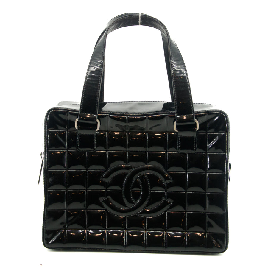 Chanel Chocolate Bar Black Patent Bowling Bag #2710