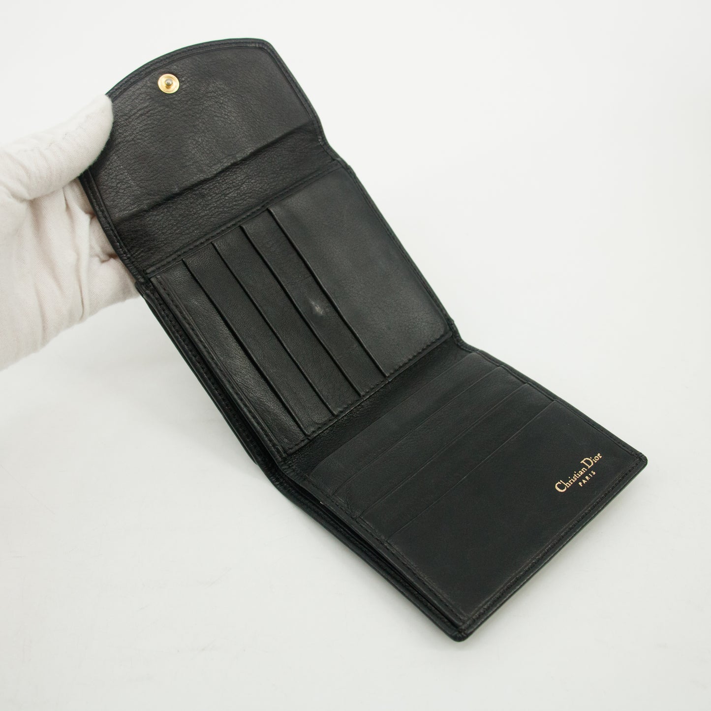 Christian Dior Black Leather Compact Wallet #3081