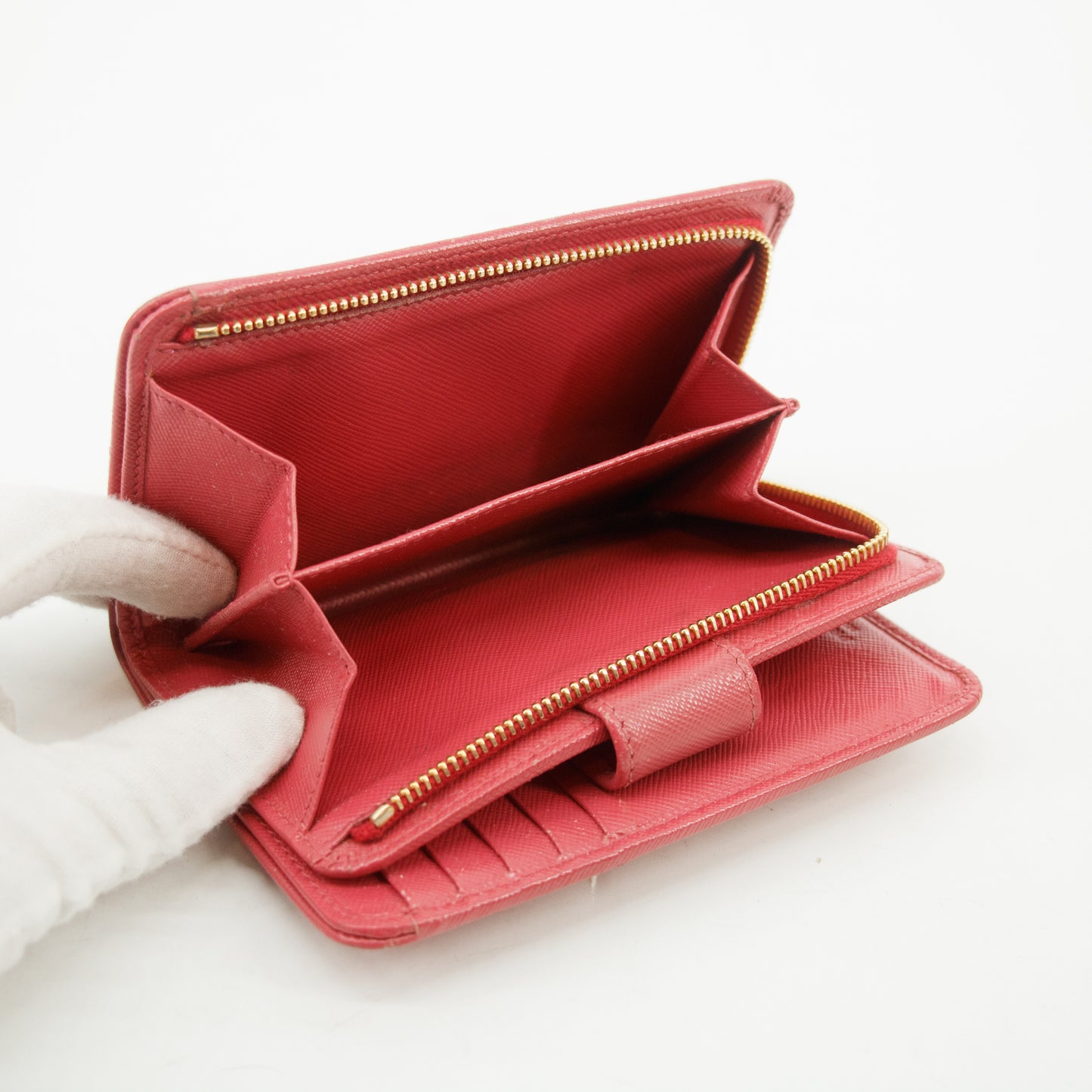 Prada Saffiano Lux Bifold Leather Hot Pink Zip Wallet #3085