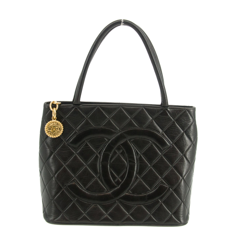 Chanel Matelasse Black Lambskin Medallian Reprint Shoulder Bag #3318