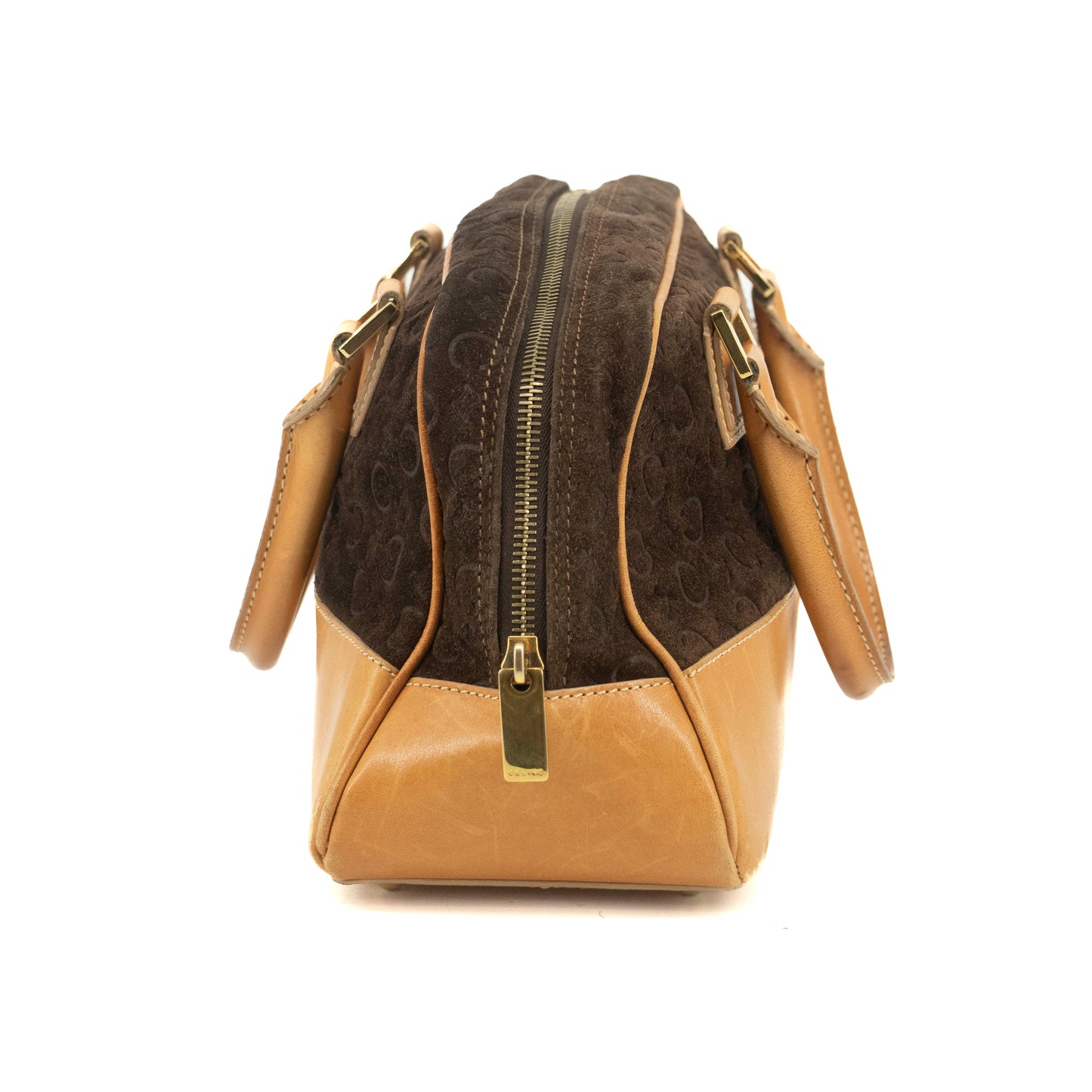 Celine Brown Suede Leather Mini Boston Bag #3563