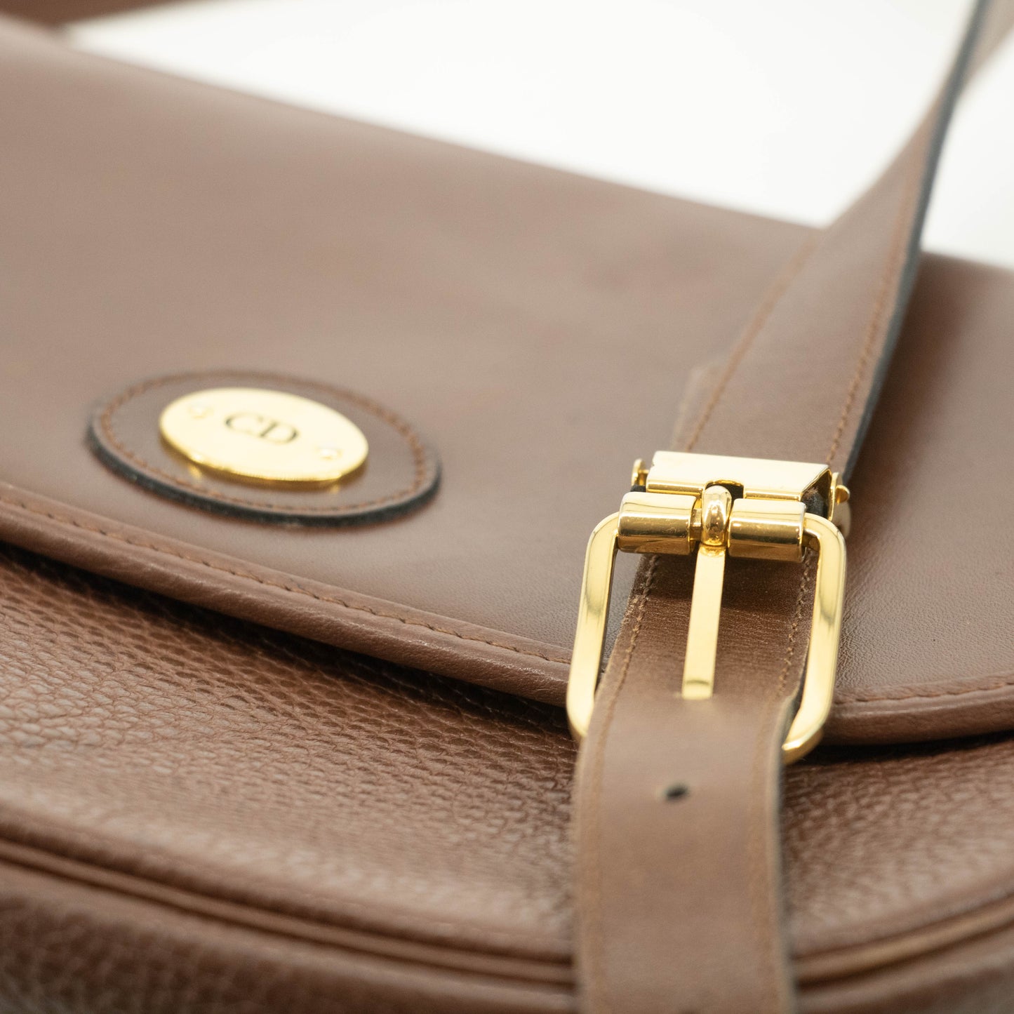 Christian Dior Vintage Brown Leather Flap Shoulder Bag #3652