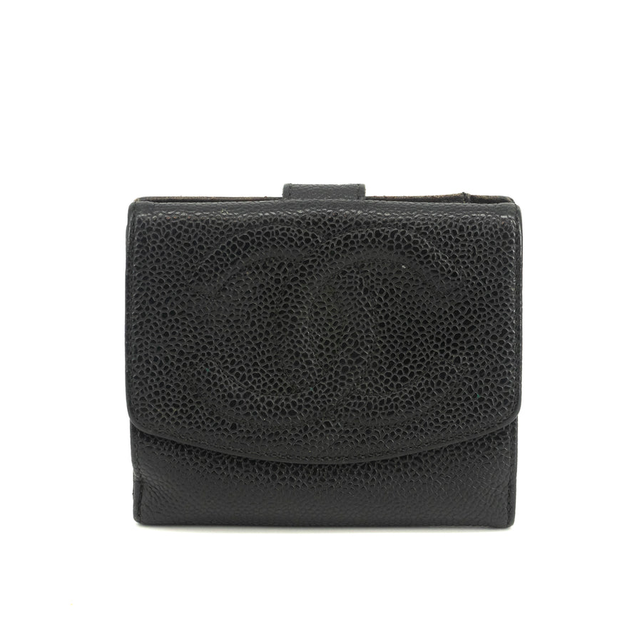 Chanel Caviar Skin Black Compact Bifold Wallet #3714
