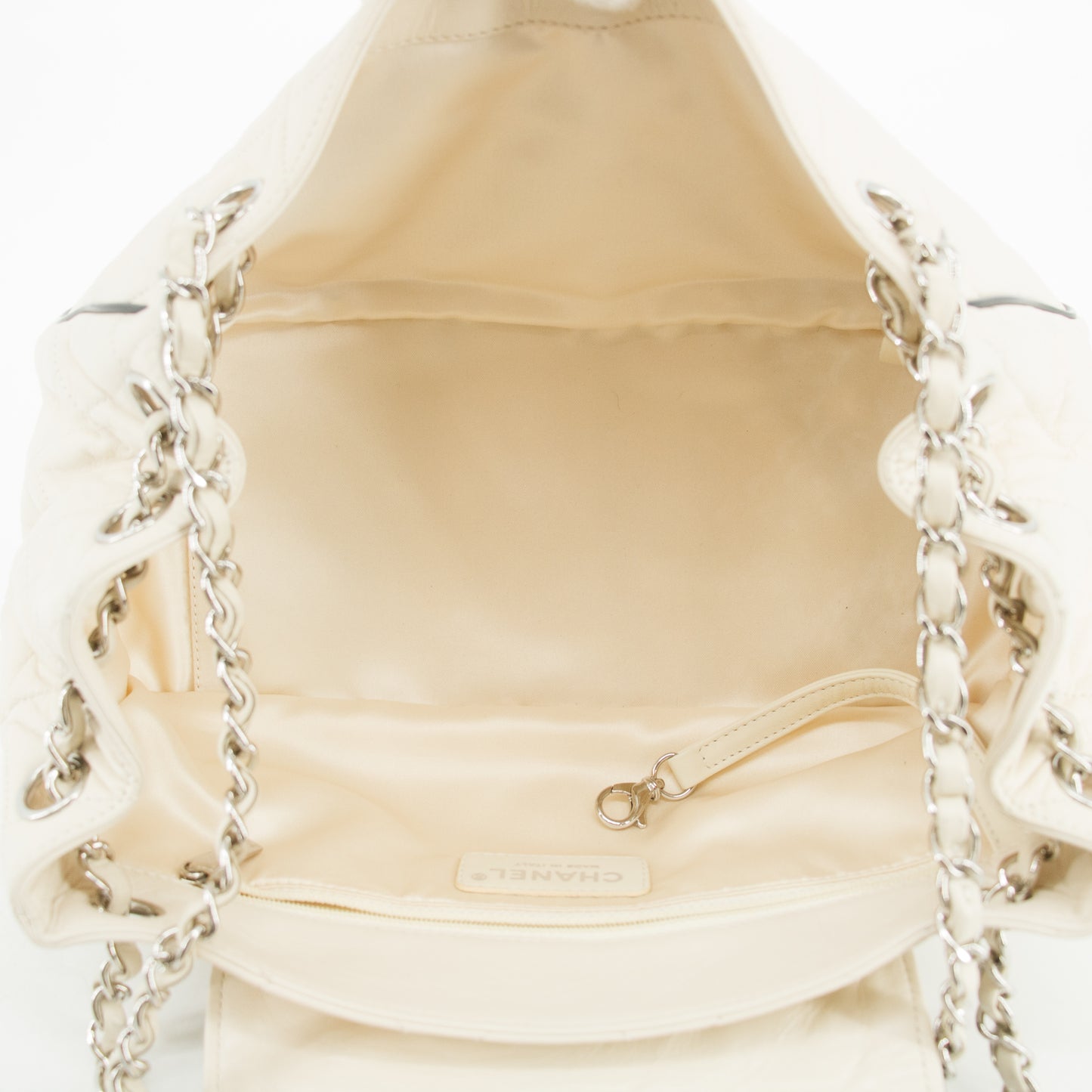 Chanel East West 2.55 Mademoiselle Flap White Accordian Shoulder Bag #3764