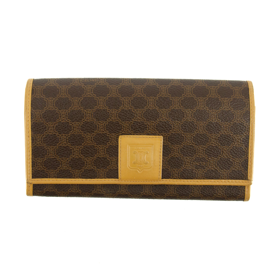 Celine Vintage Macadam PVC Brown Long Wallet #3810