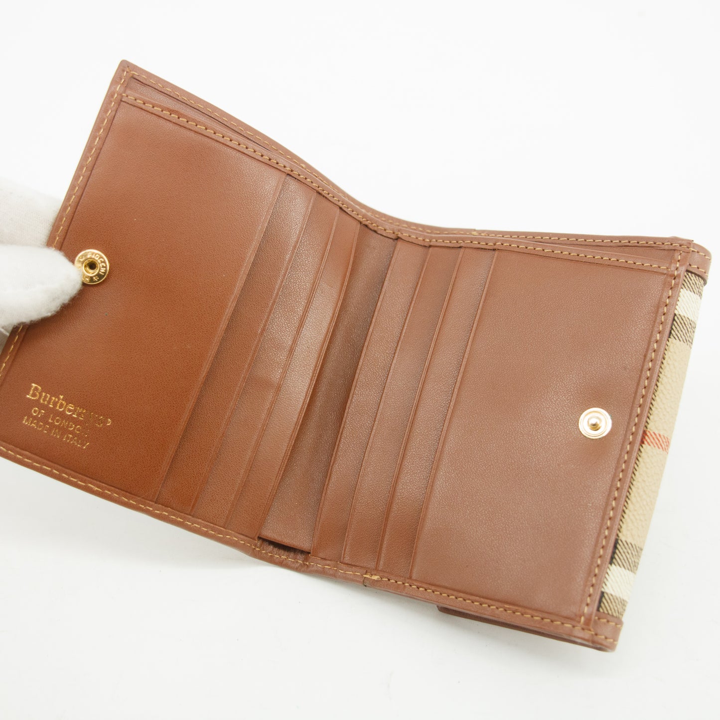 Burberry Brown Check Leather Compact Wallet #3811