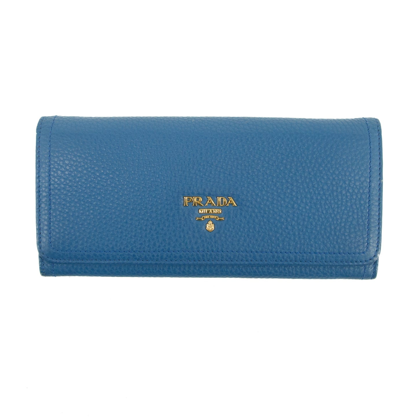 Prada Vitello Daino Blue Continental Flap Long Wallet #3823