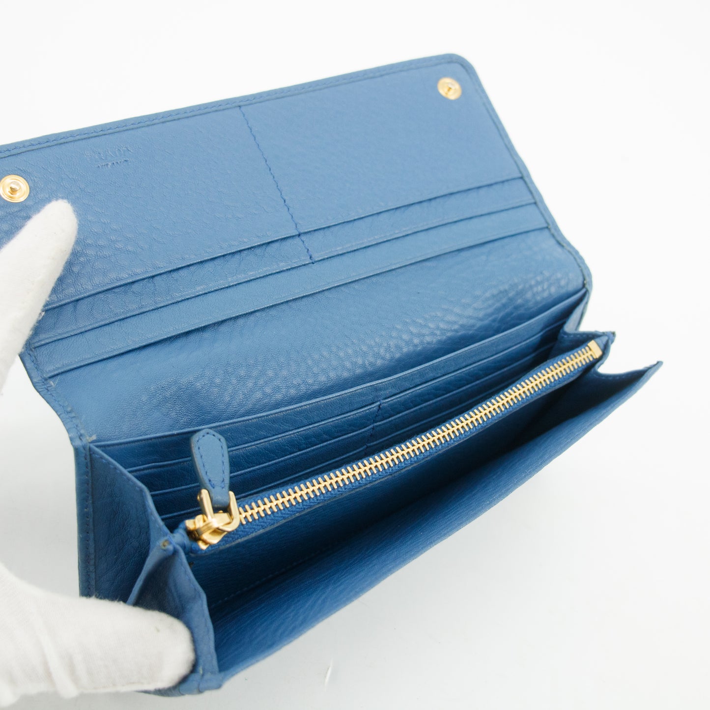Prada Vitello Daino Blue Continental Flap Long Wallet #3823