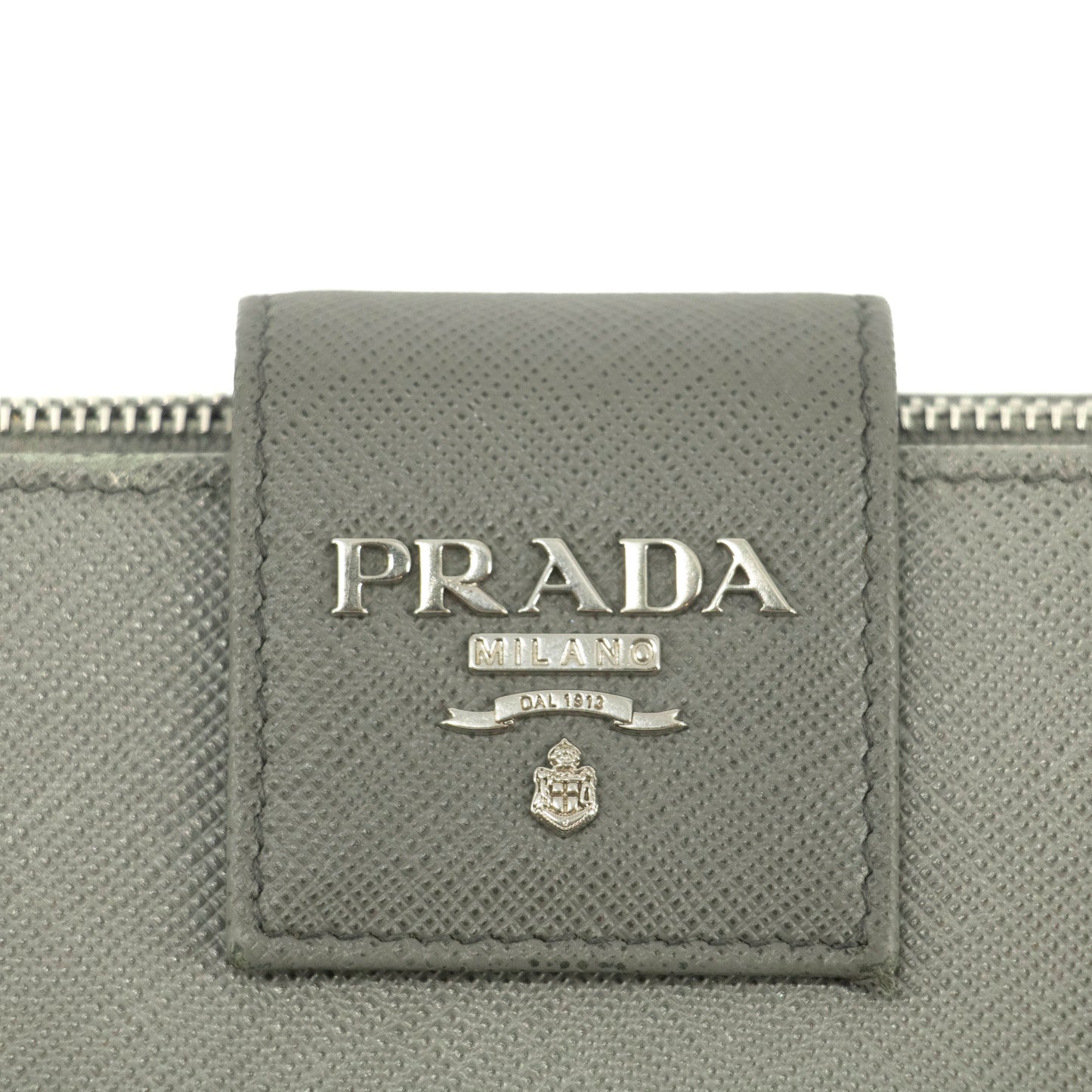 Prada Saffiano Leather Grey Metal Medium Wallet #3918
