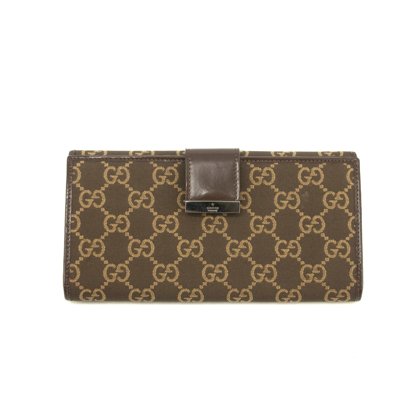Gucci GG Logo Brown Canvas x Leather Long Wallet #3922