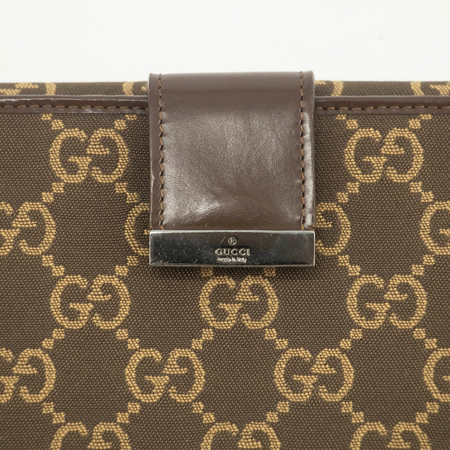 Gucci GG Logo Brown Canvas x Leather Long Wallet #3922