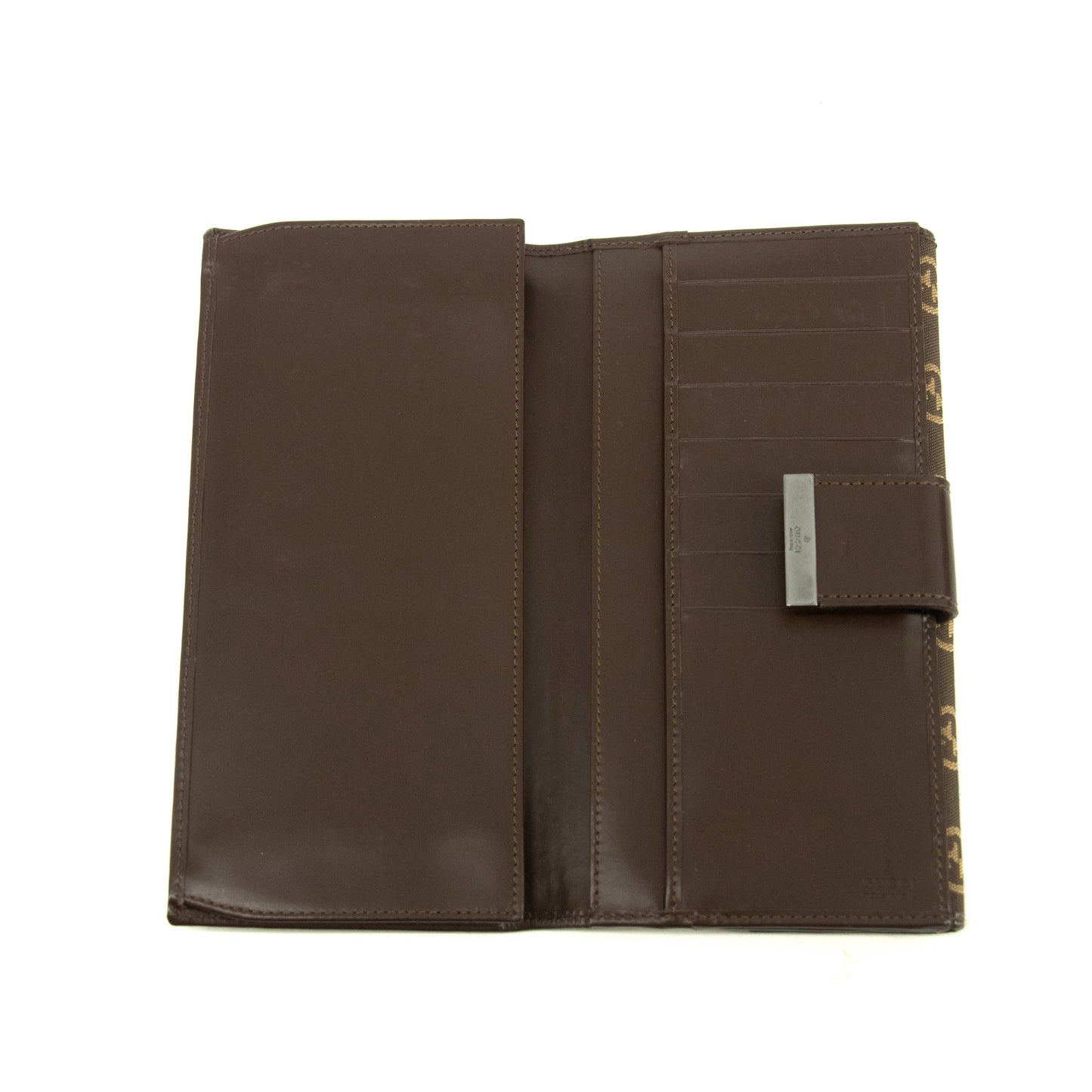 Gucci GG Logo Brown Canvas x Leather Long Wallet #3922