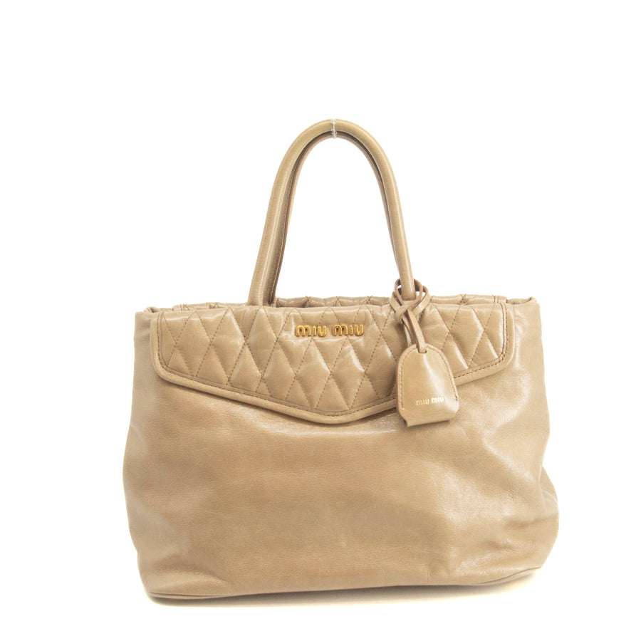 Miu Miu Beige Quilted Glossy Leather 2Way Shoulder Bag #3967