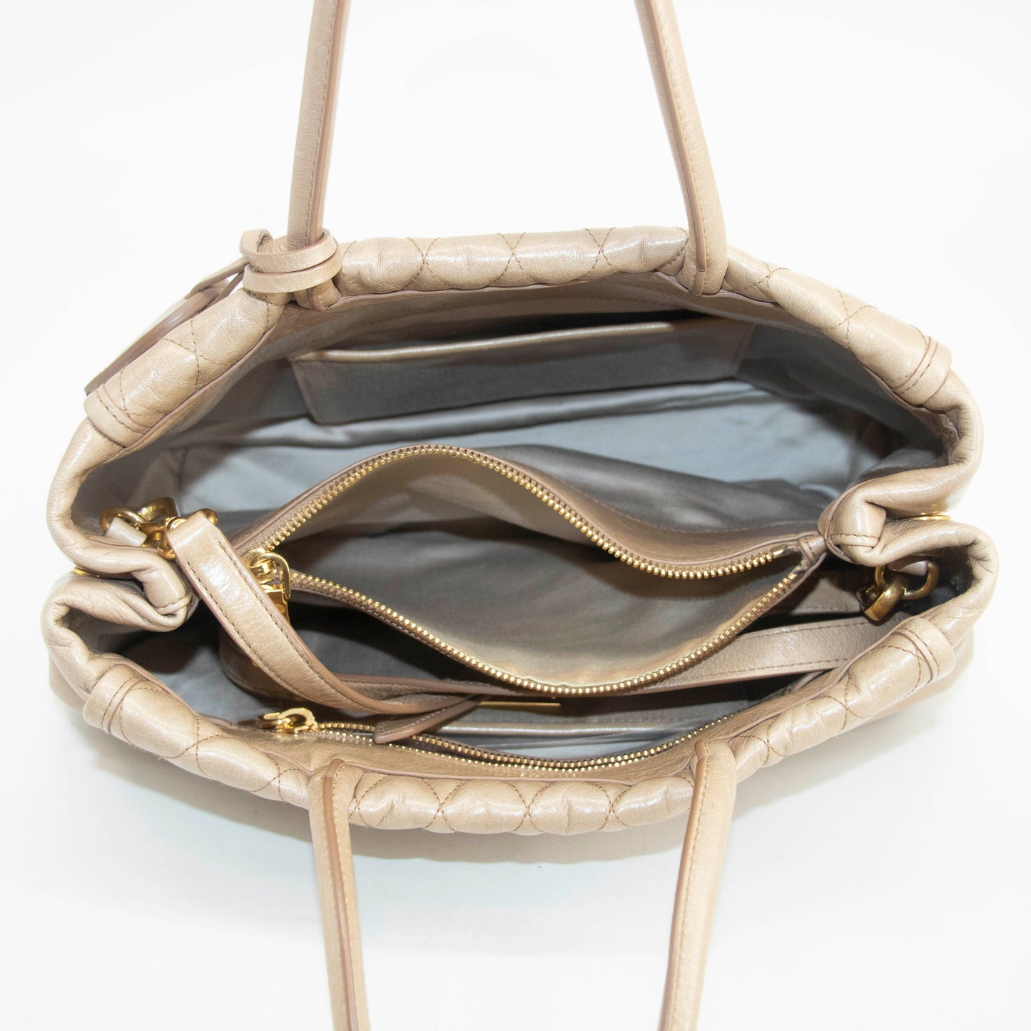 Miu Miu Beige Quilted Glossy Leather 2Way Shoulder Bag #3967