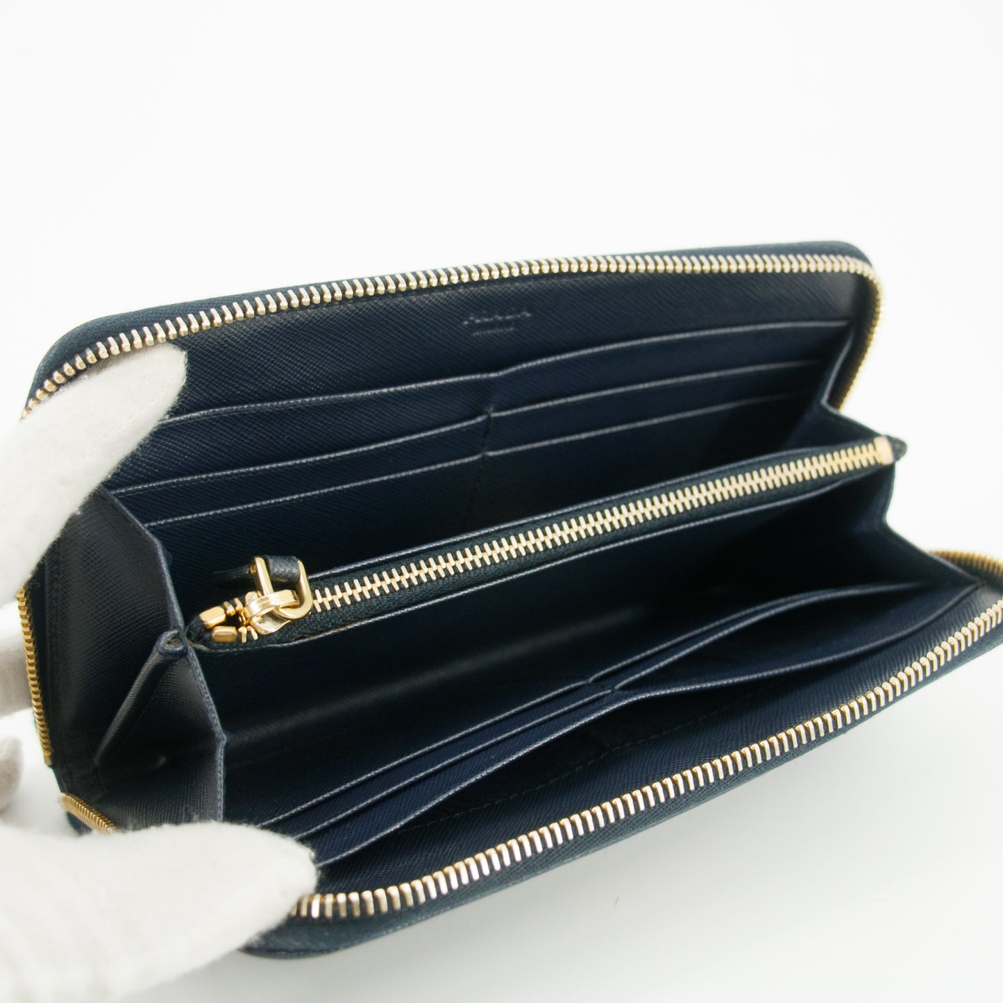 Prada Saffiano Leather Dark Blue Zip Around Wallet #5165