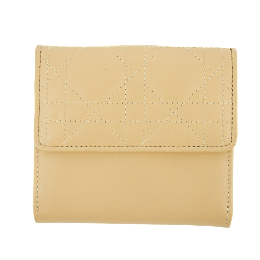 Christan Dior Biege Leather Compact Wallet #5177