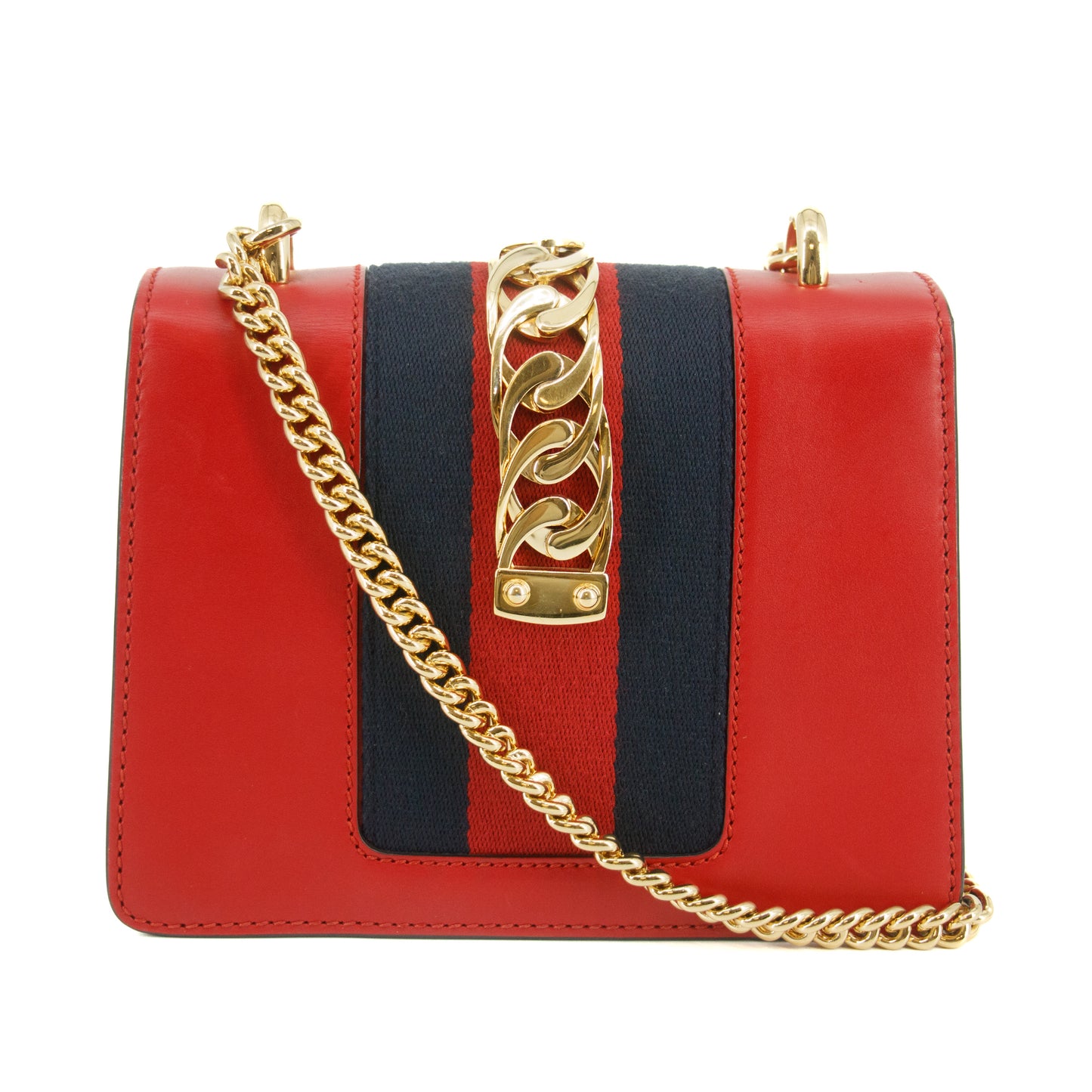 Gucci Sylvie Web Leather Red Chain Shoulder Bag #5295