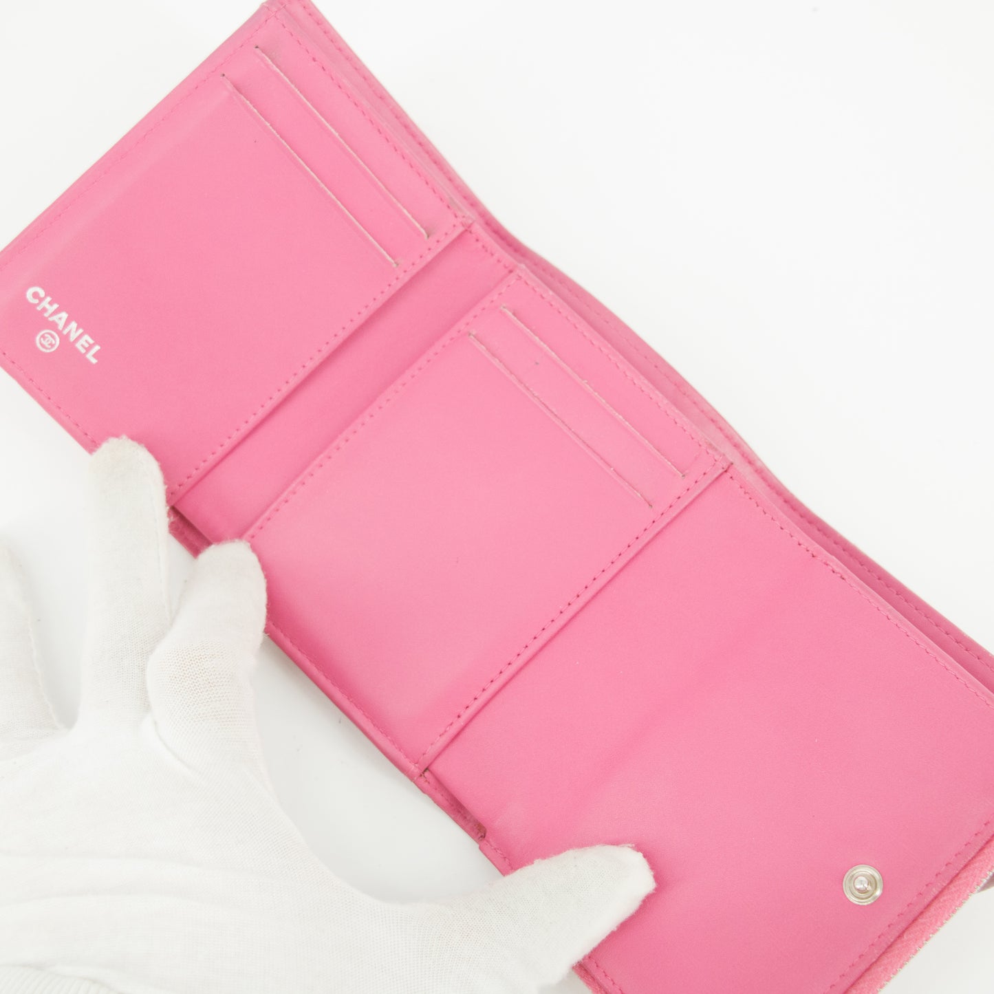 Chanel Caviar Calfshin Leather Pink Trifold Wallet #5342