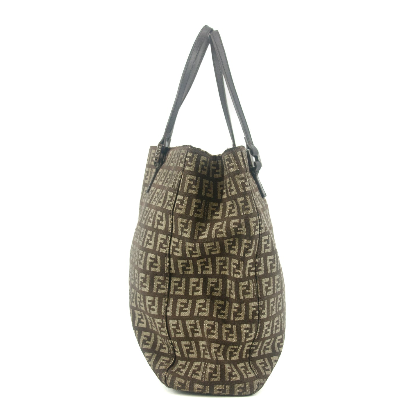 Fendi Tote Zucchino Canvas Leather Brown Beige #9208