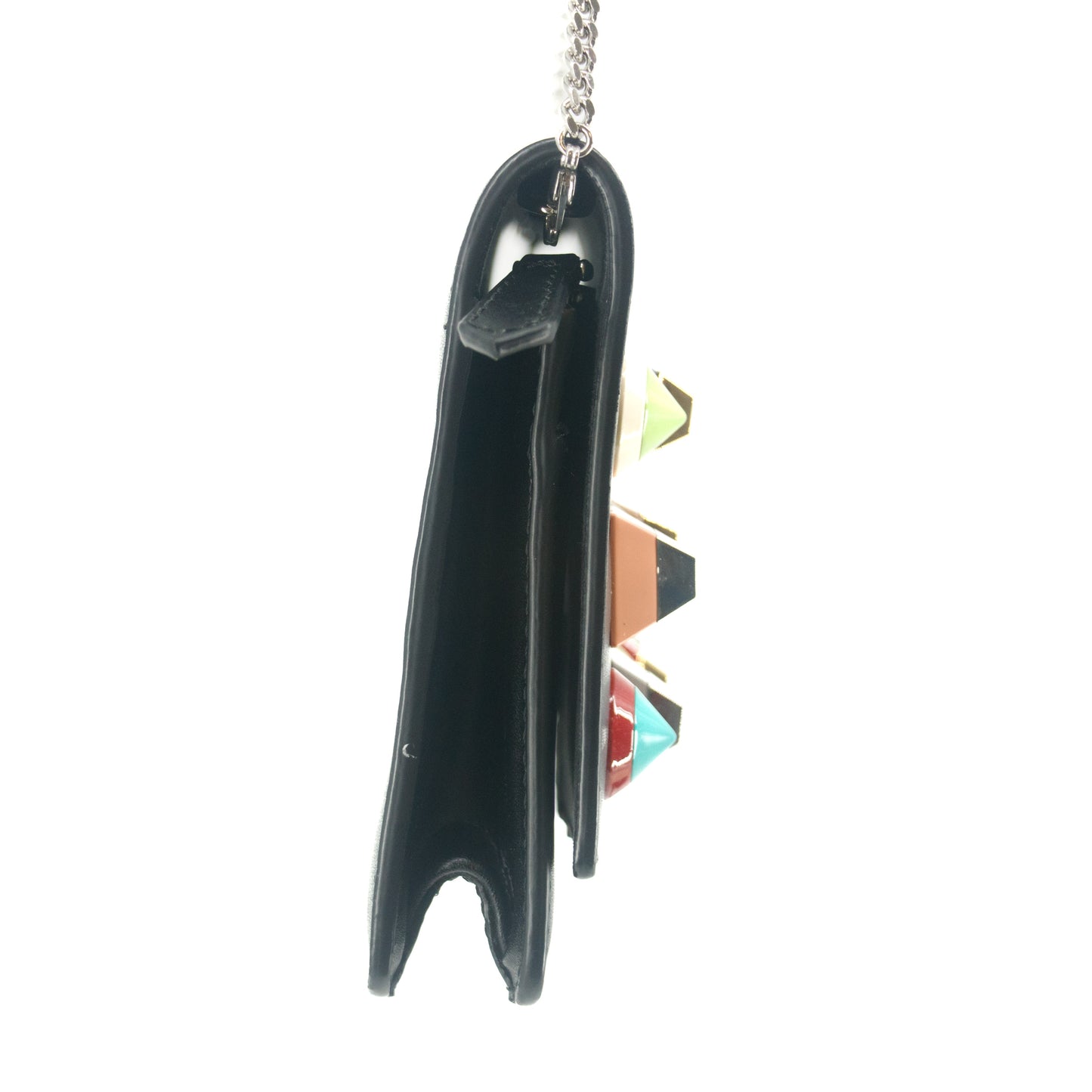 Fendi Chain Wallet Studs Leather Black Multicolor #9209