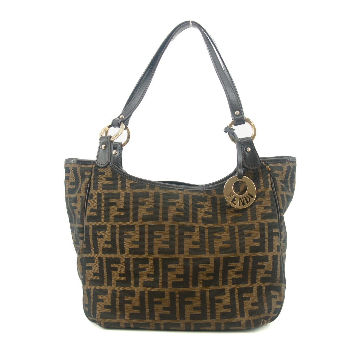 Fendi Shoulder Bag Zucca Canvas Leather Khaki Brown #9210