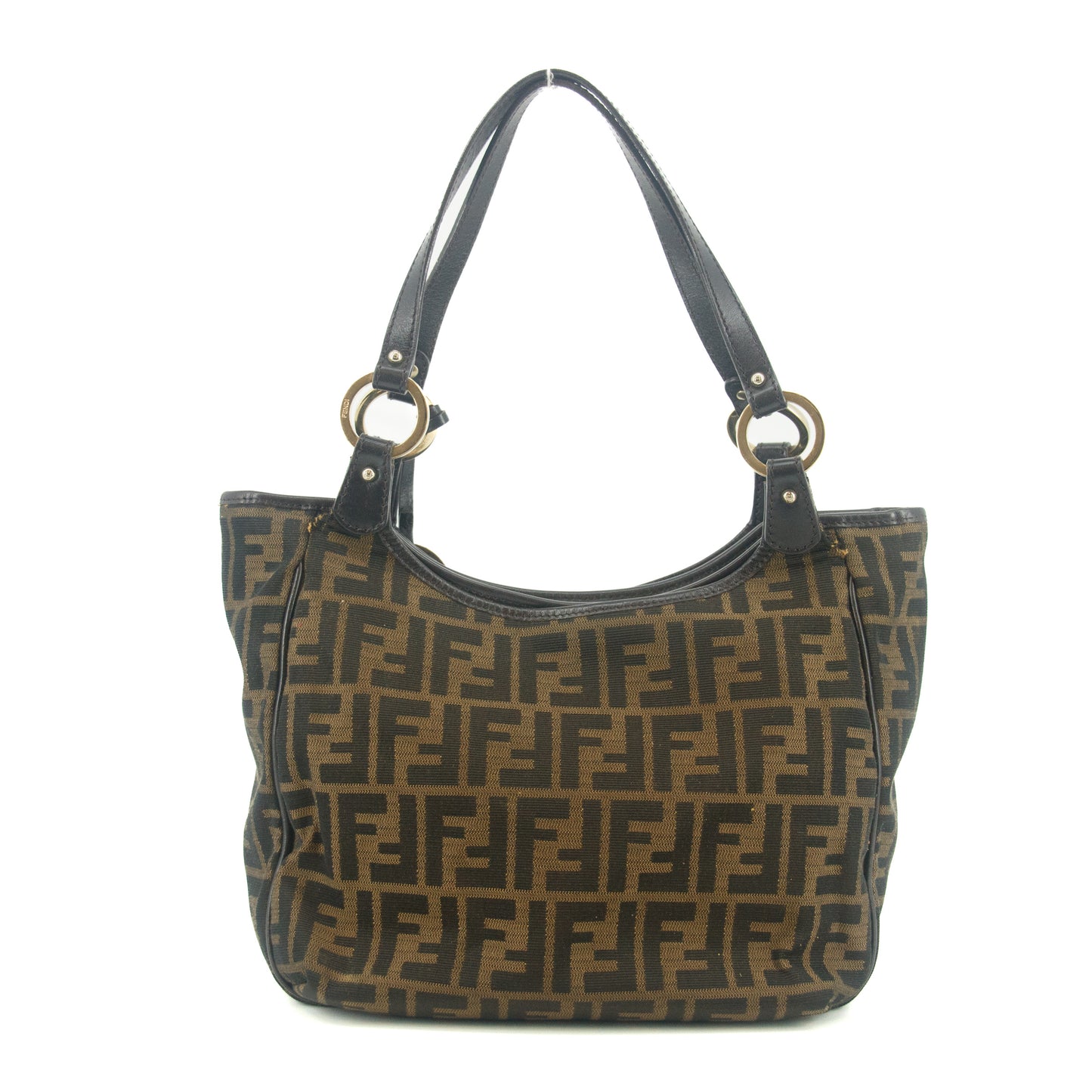 Fendi Shoulder Bag Zucca Canvas Leather Khaki Brown #9210