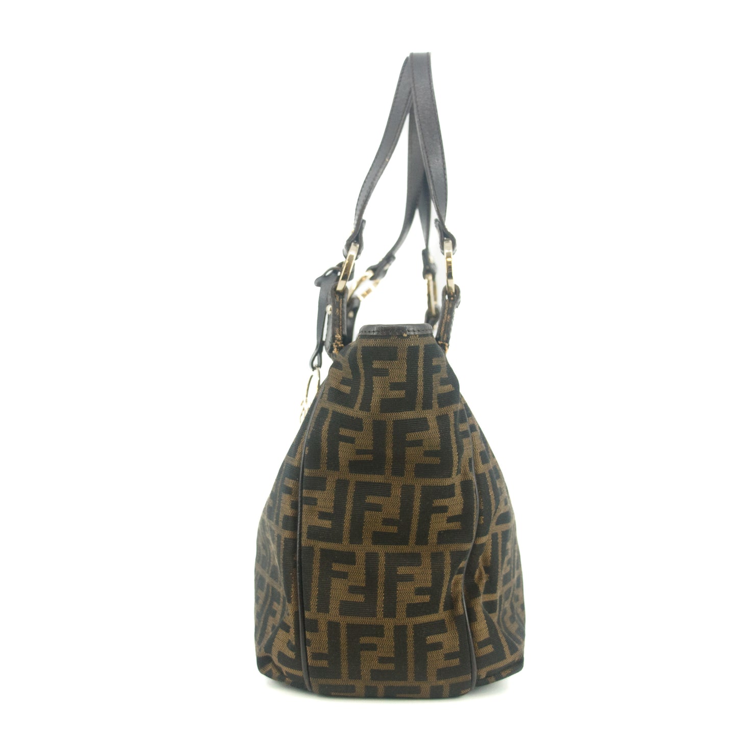 Fendi Shoulder Bag Zucca Canvas Leather Khaki Brown #9210