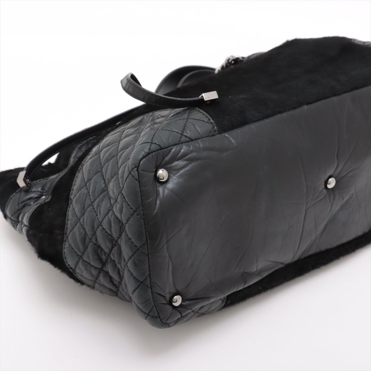 Chanel Matelasse Leather & Cowhide Chain Shoulder Bag Black Silver Metal Fittings 10754134-#2483
