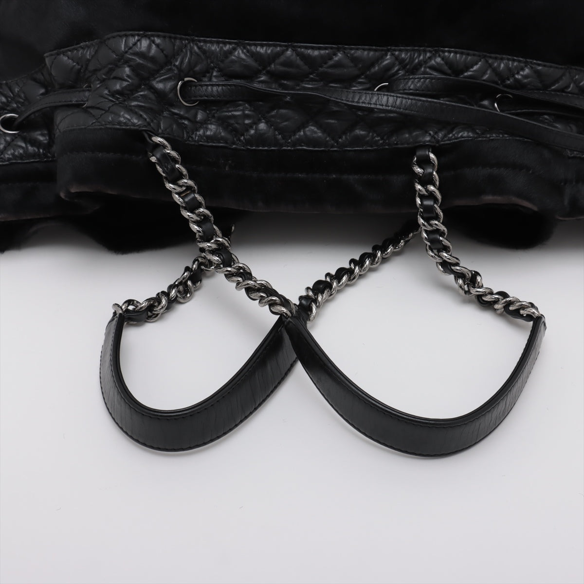Chanel Matelasse Leather & Cowhide Chain Shoulder Bag Black Silver Metal Fittings 10754134-#2483