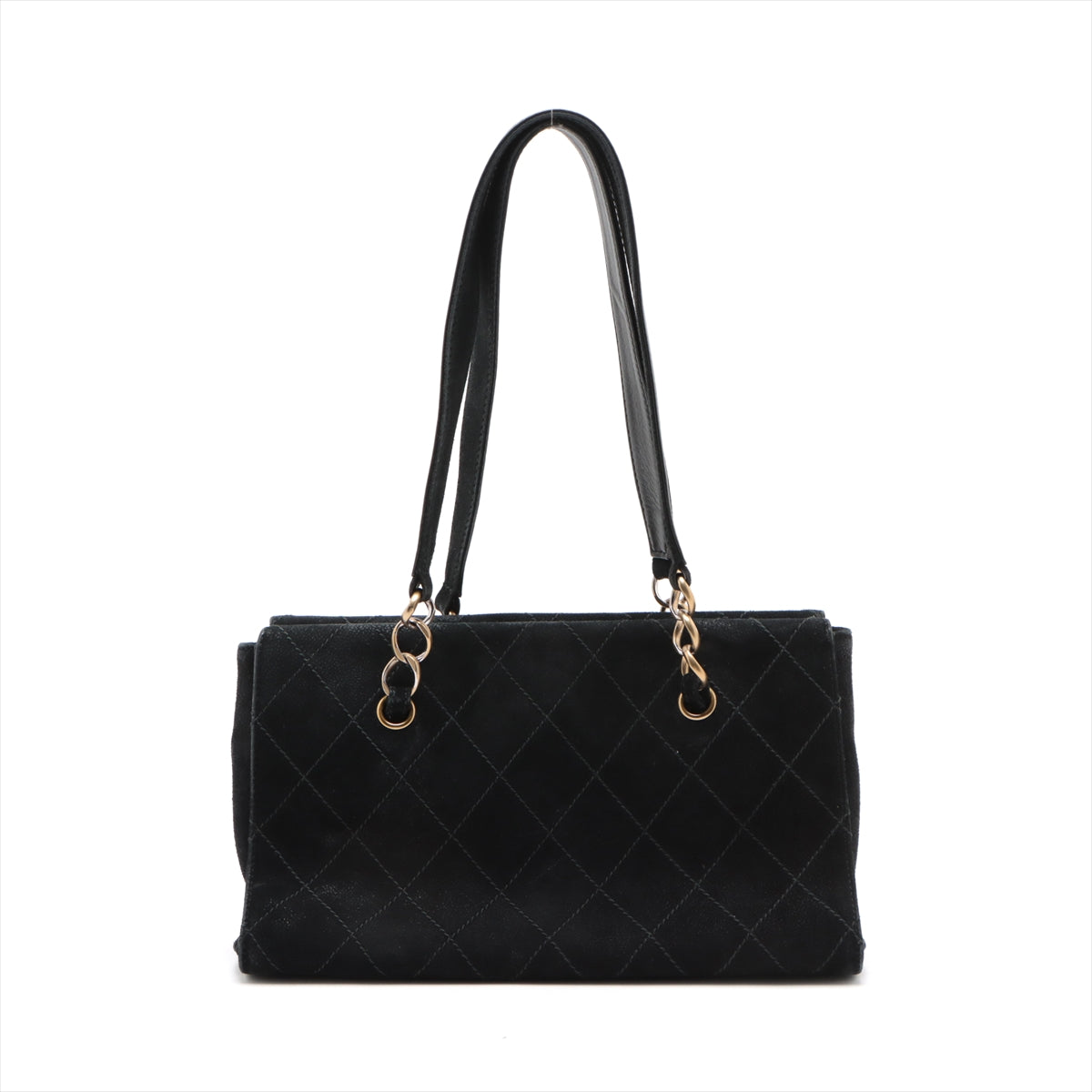 Chanel Black Nubuck Leather Wild Stitch Shoulder Bag Black Gold Metal Fittings 7 Series #2875