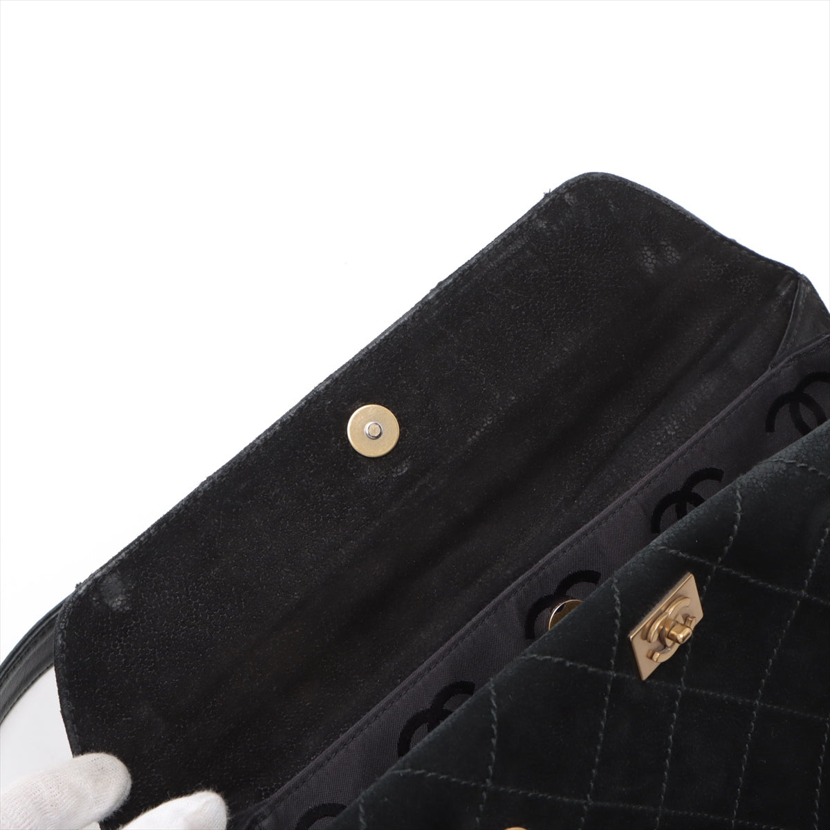 Chanel Black Nubuck Leather Wild Stitch Shoulder Bag Black Gold Metal Fittings 7 Series #2875