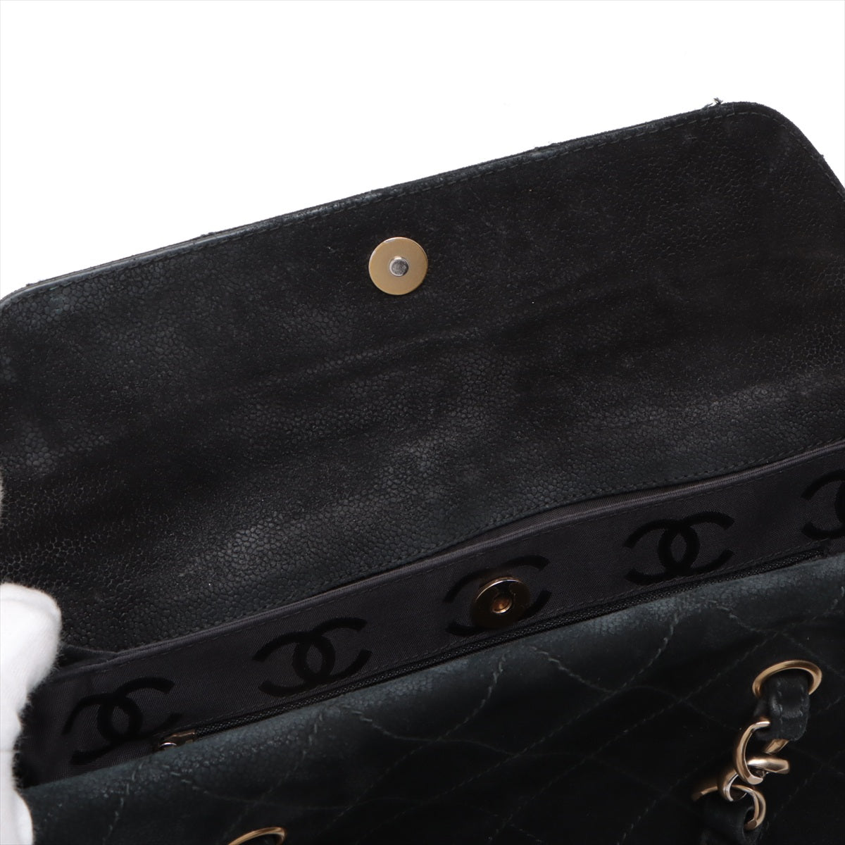 Chanel Black Nubuck Leather Wild Stitch Shoulder Bag Black Gold Metal Fittings 7 Series #2875