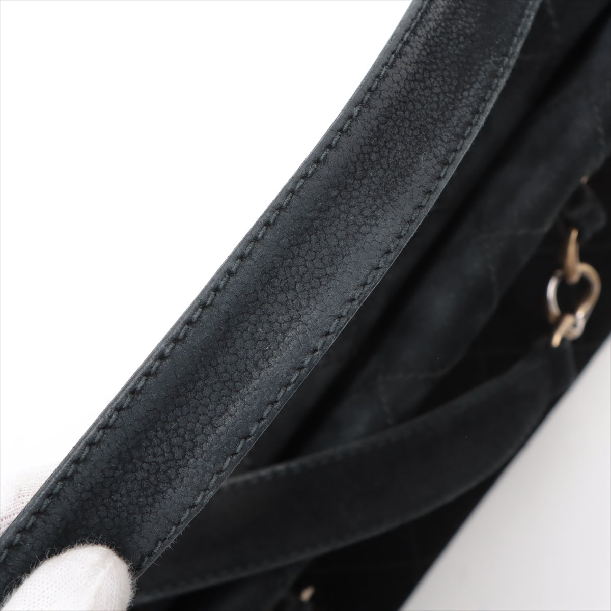 Chanel Black Nubuck Leather Wild Stitch Shoulder Bag Black Gold Metal Fittings 7 Series #2875