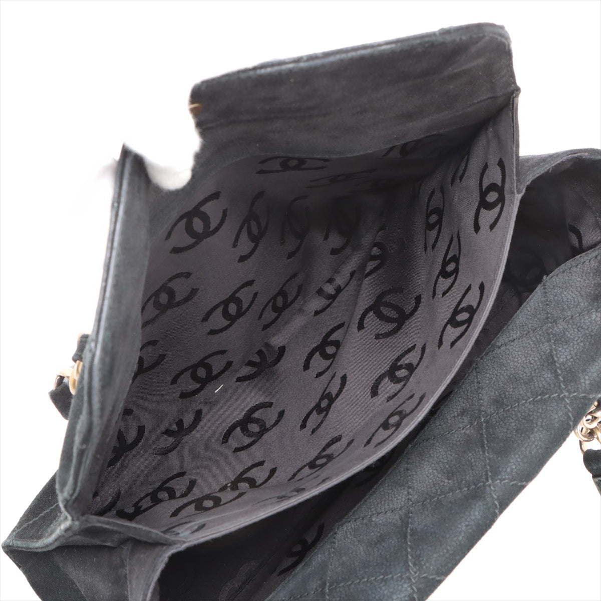 Chanel Black Nubuck Leather Wild Stitch Shoulder Bag Black Gold Metal Fittings 7 Series #2875