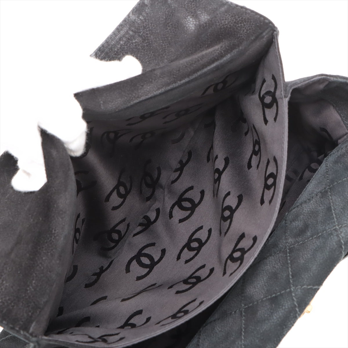Chanel Black Nubuck Leather Wild Stitch Shoulder Bag Black Gold Metal Fittings 7 Series #2875