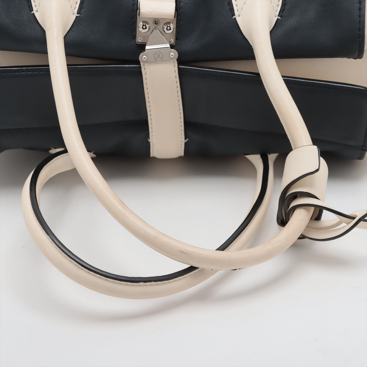 Louis Vuitton Limited Edition White/Navy Blue Leather Speedy North-South Bag #2342