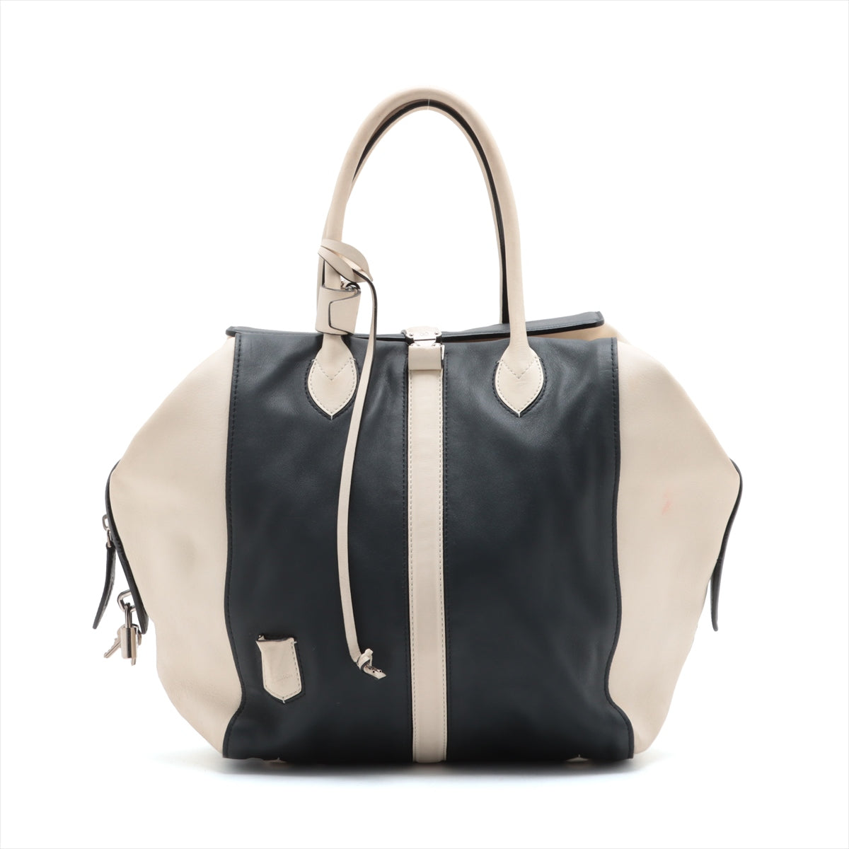 Louis Vuitton Limited Edition White/Navy Blue Leather Speedy North-South Bag #2342