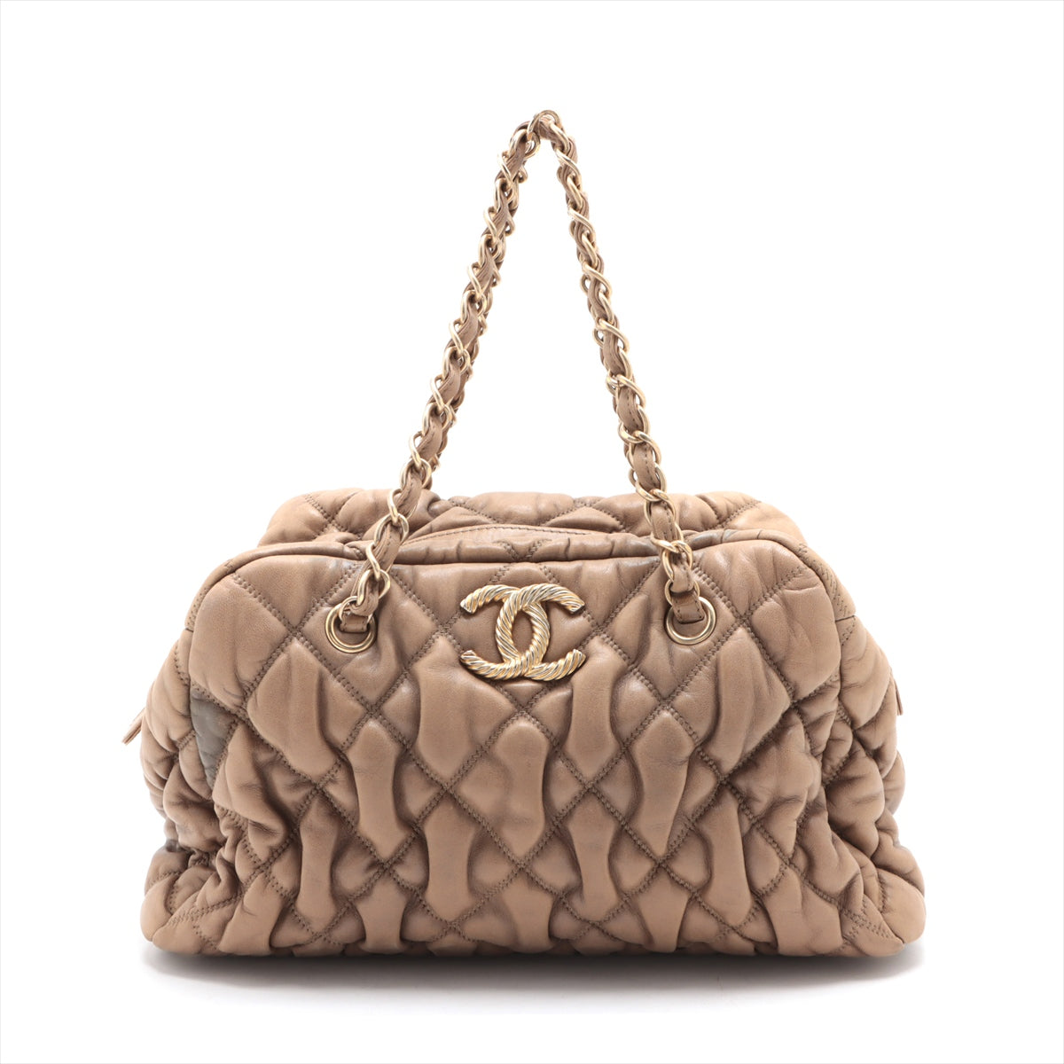 Chanel Bubble Quilt Lambskin Chain Shoulder Bag Beige Gold Metal Fittings 12 Series #2600