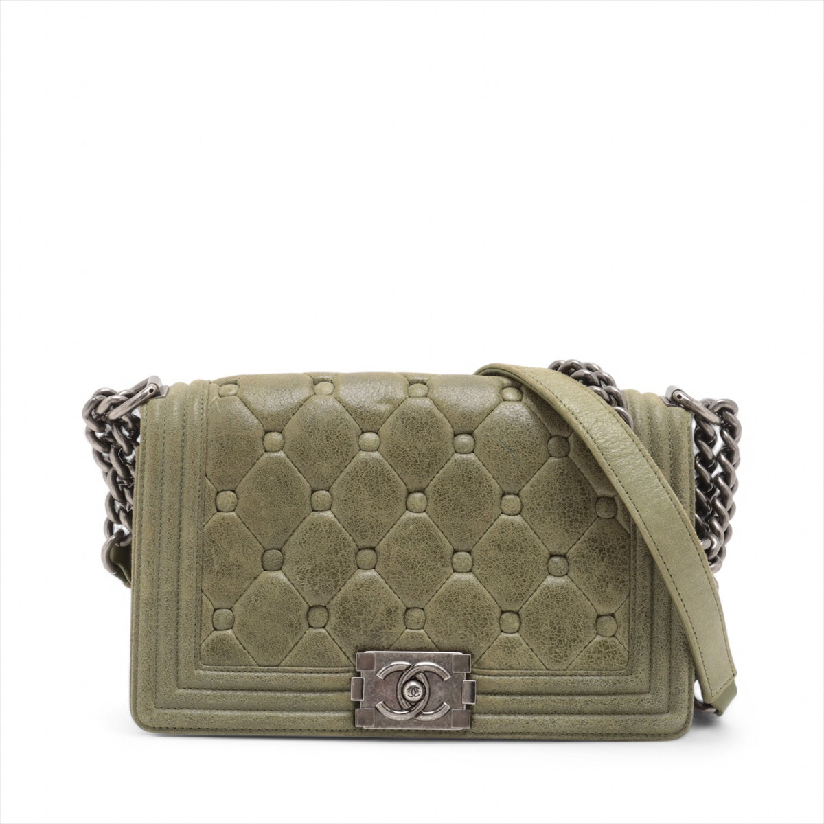 Chanel Celtic Boy 25 Flap Chesterfield Green Gunmetal Shoulder Bag #3745