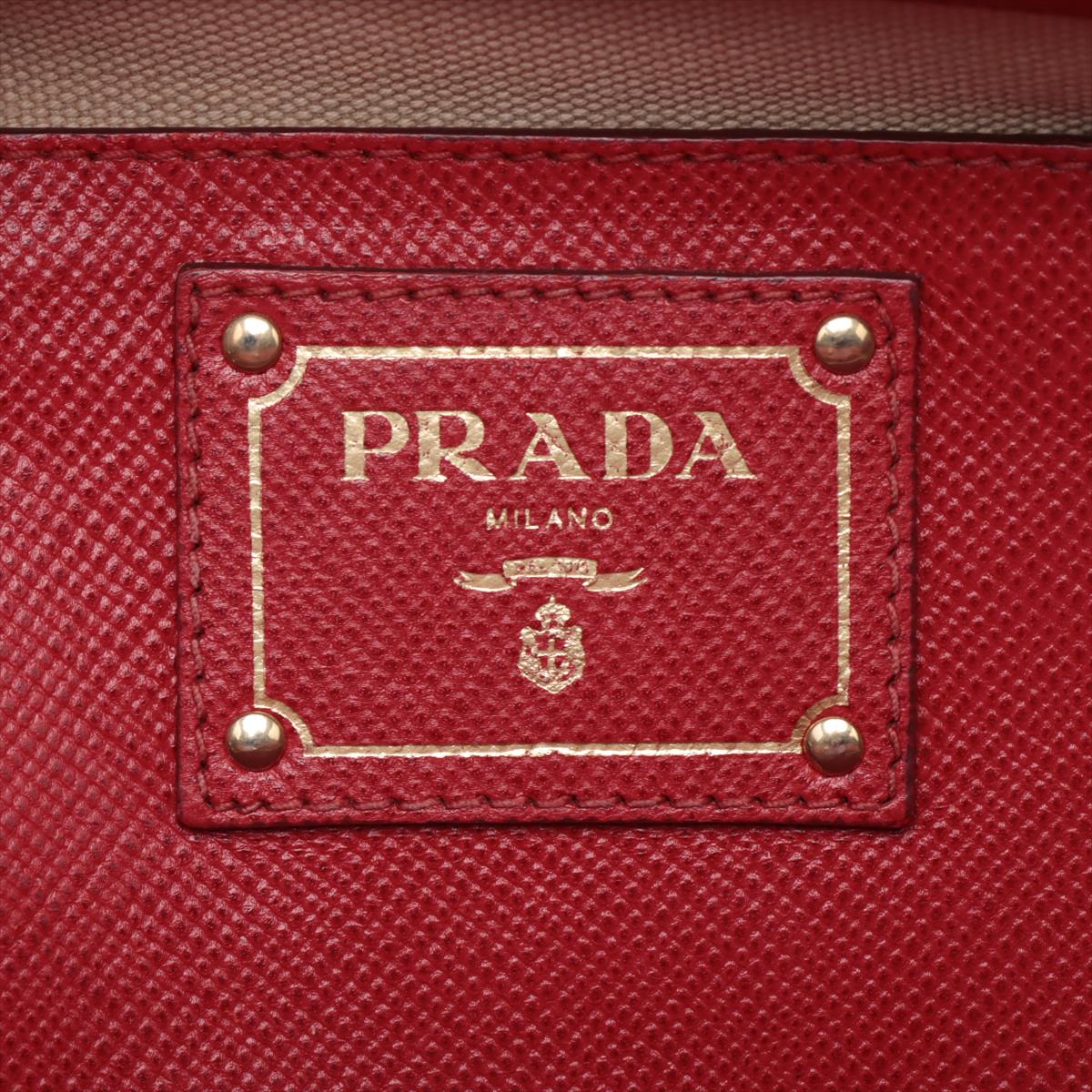 Prada Red/Beige Saffiano Cuir-Trimmed Canapa Tote #1815