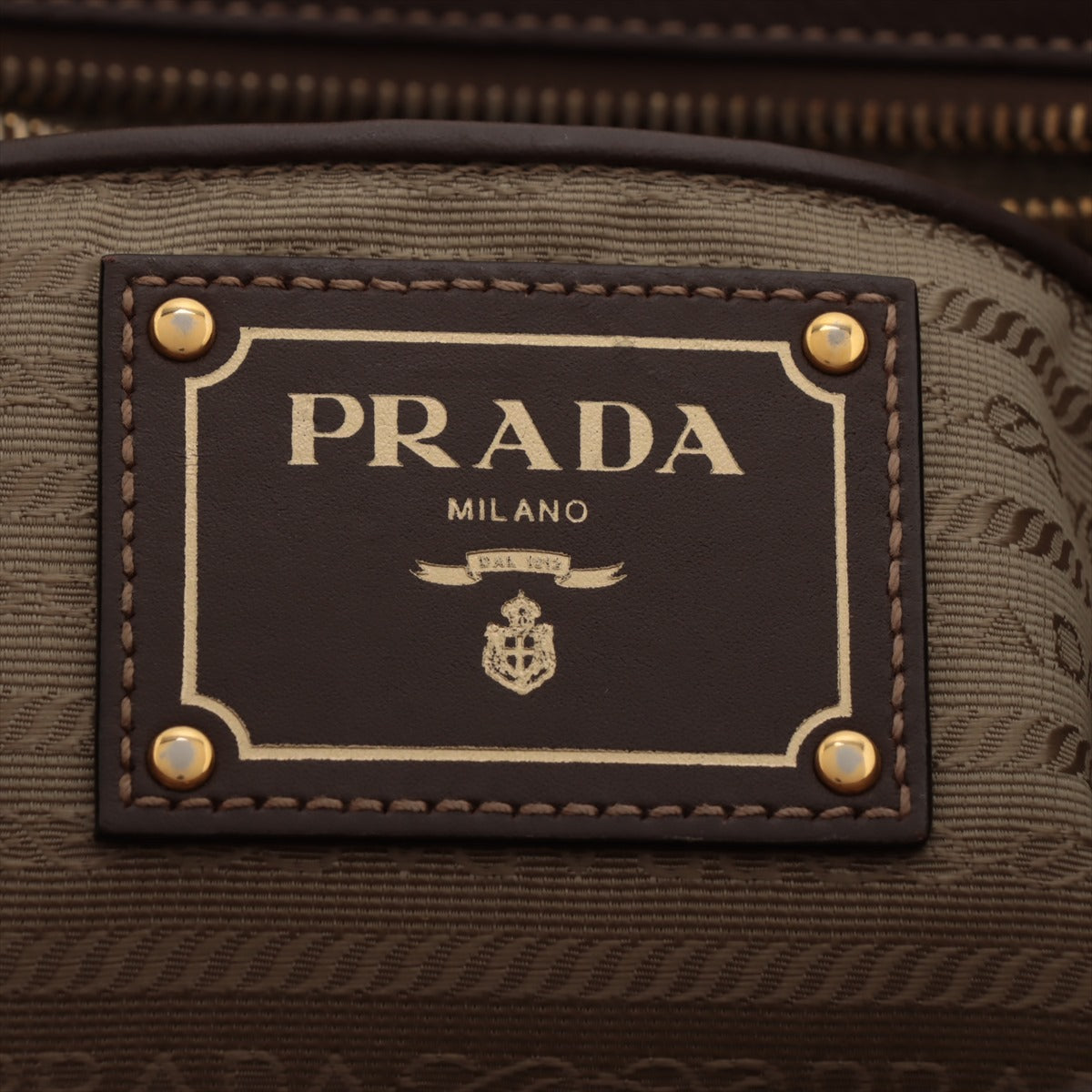 Prada Logo Jacquard Canvas & Leather 2 Way Handbag Brown BN1841 #1978