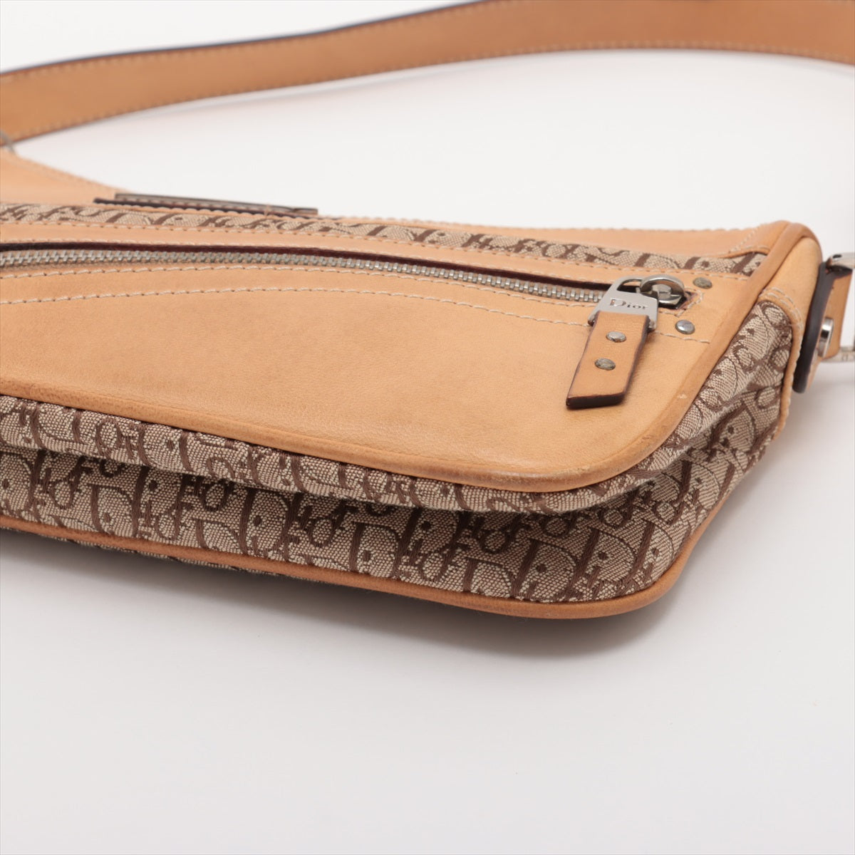 Christian Dior Trotter Street Chic Canvas & Leather Pochette Shoulder Bag Beige #2358