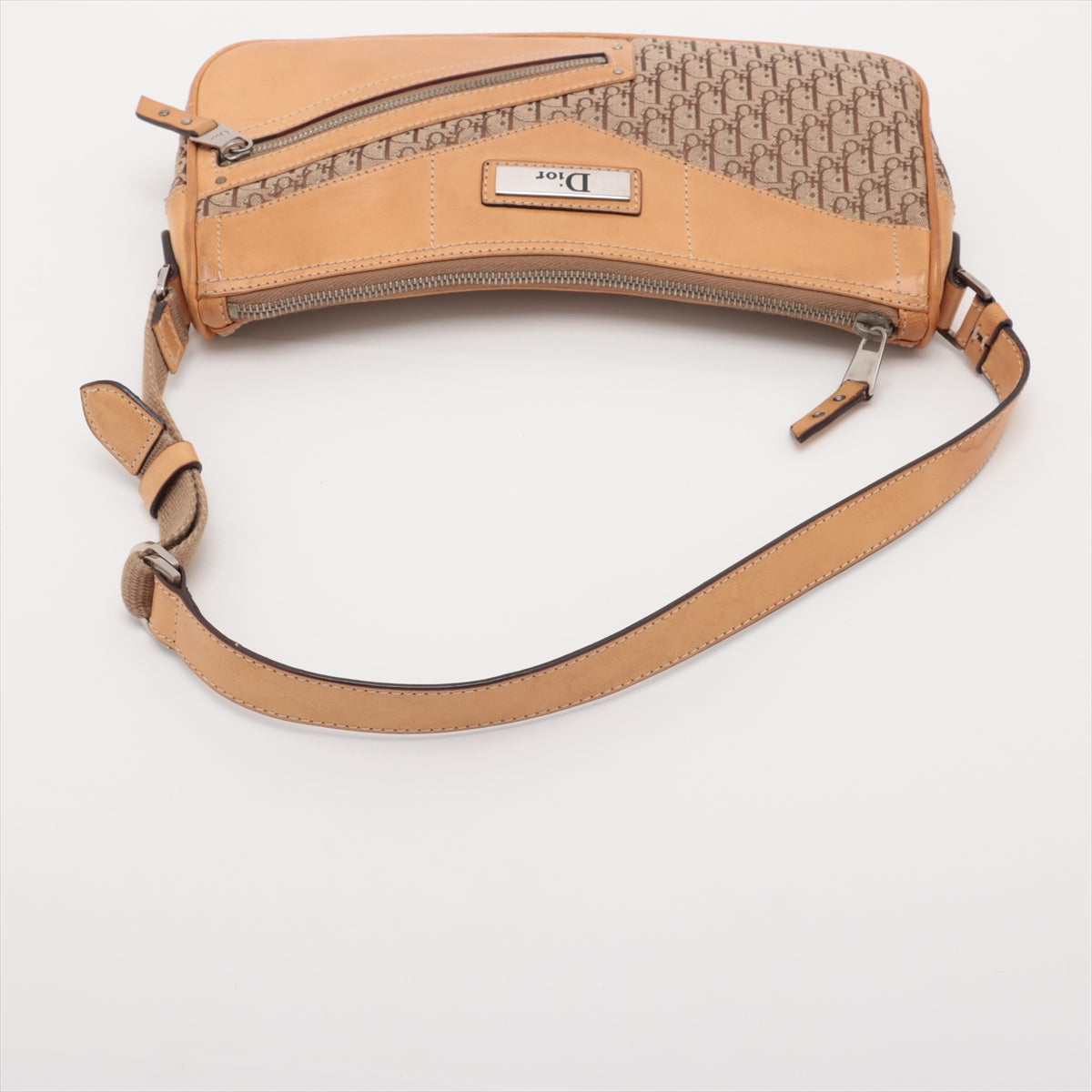 Christian Dior Trotter Street Chic Canvas & Leather Pochette Shoulder Bag Beige #2358