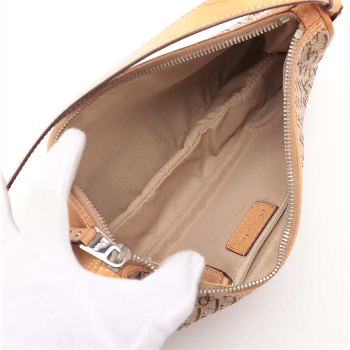 Christian Dior Trotter Street Chic Canvas & Leather Pochette Shoulder Bag Beige #2358