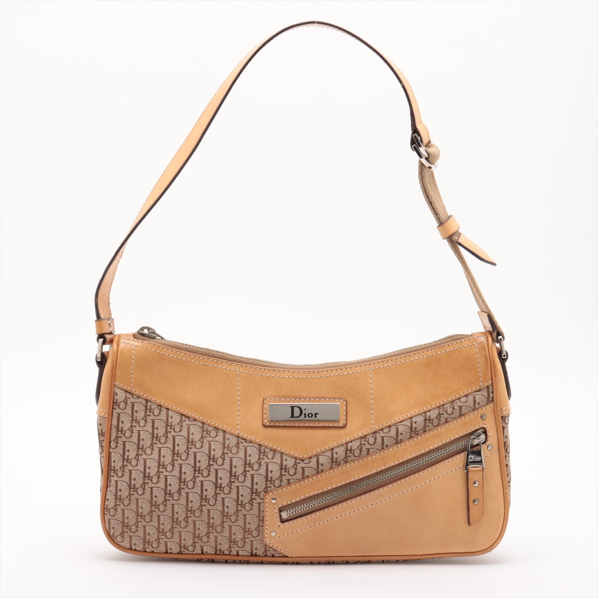 Christian Dior Trotter Street Chic Canvas & Leather Pochette Shoulder Bag Beige #2358